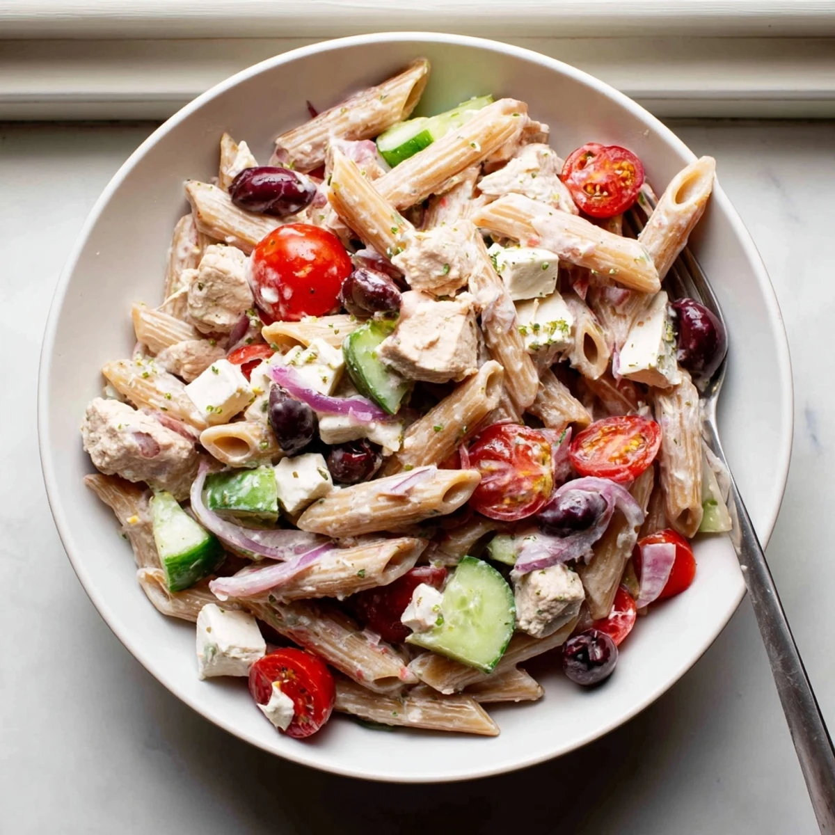 High Protein Greek Pasta Salad
