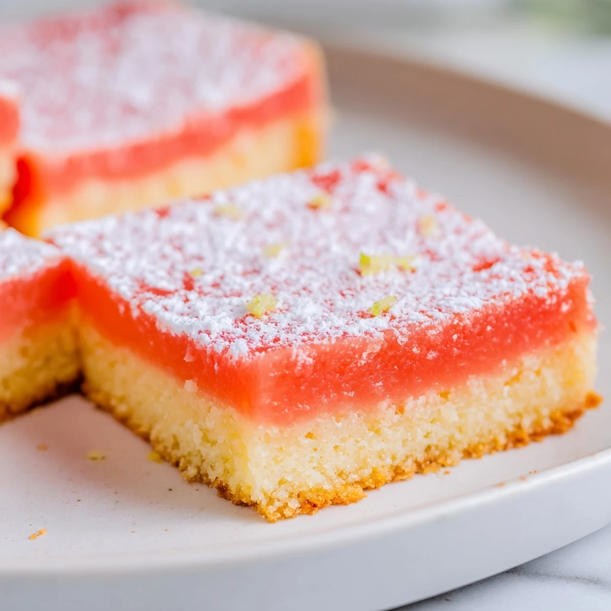 Bright grapefruit bars with tangy custard atop a golden buttery shortbread crust