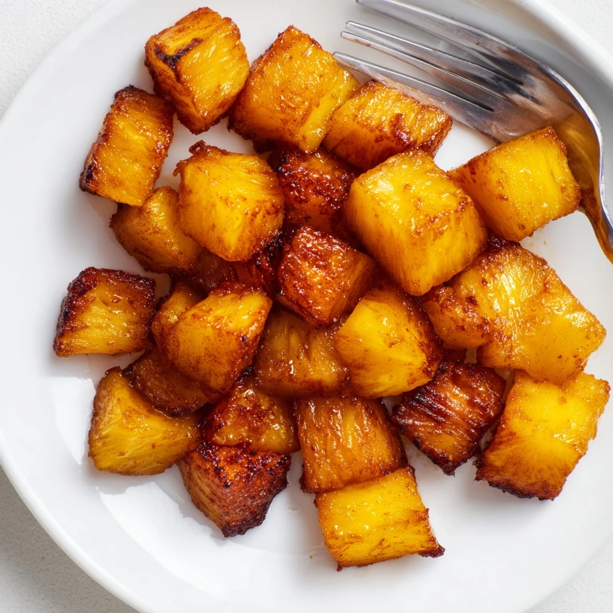 Sweet air fryer pineapple chunks dusted with cinnamon and served warm