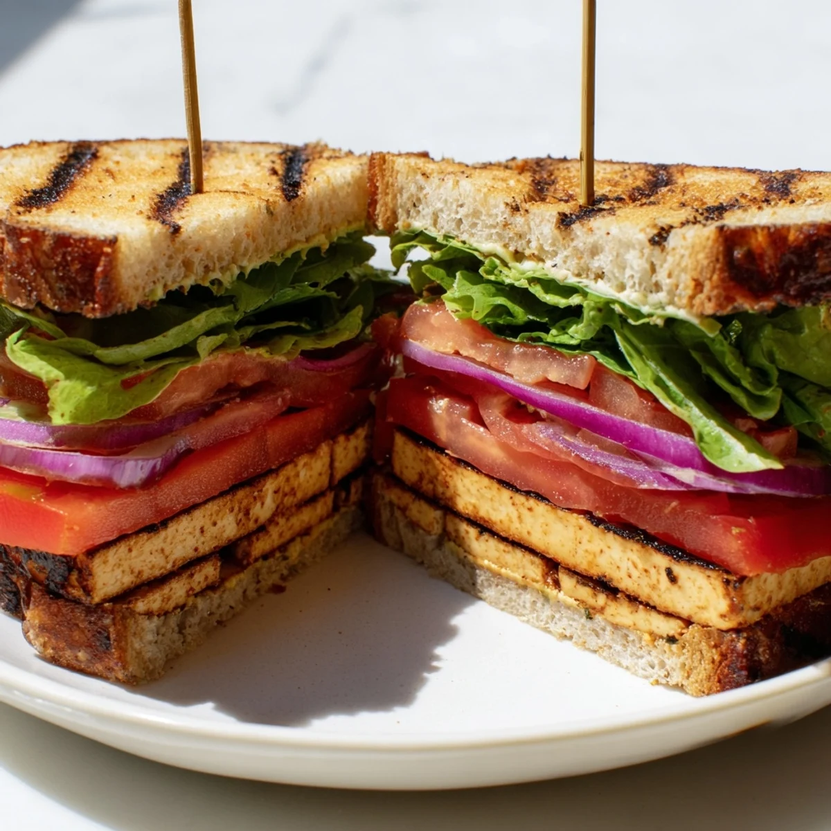Smoky TLT Sandwich stacked with juicy tomatoes and fresh lettuce for summer