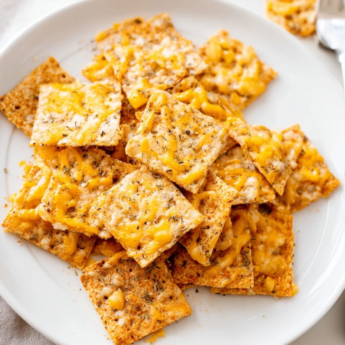 Crunchy baked taco crackers arranged on a rustic wooden board beside a fresh salsa bowl