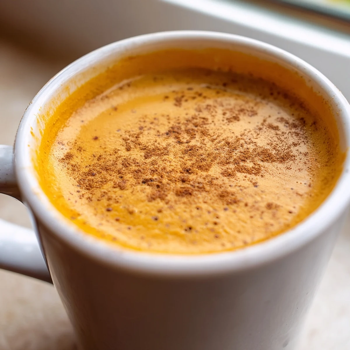 Velvety Goguma Latte with roasted sweet potato swirled into steamed milk, lightly garnished