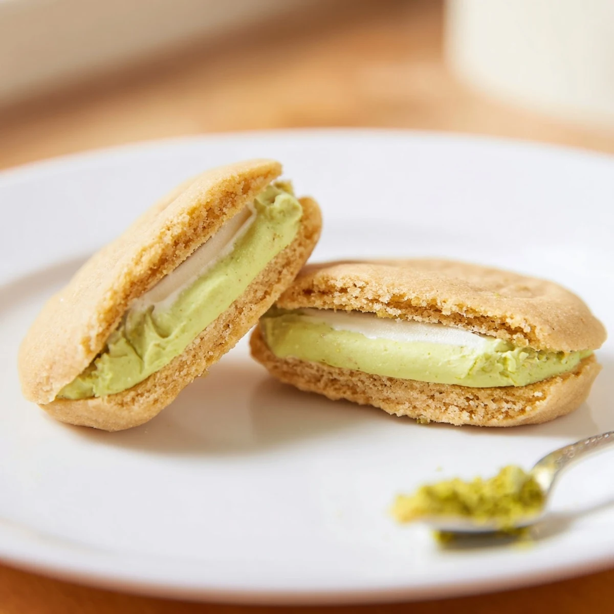 Warm Pistachio Cream Cookies Recipe on a wire rack, light golden edges.