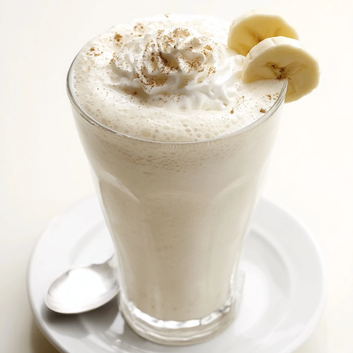 Thick, chilled Vanilla Banana Shake blended with maple syrup and cinnamon