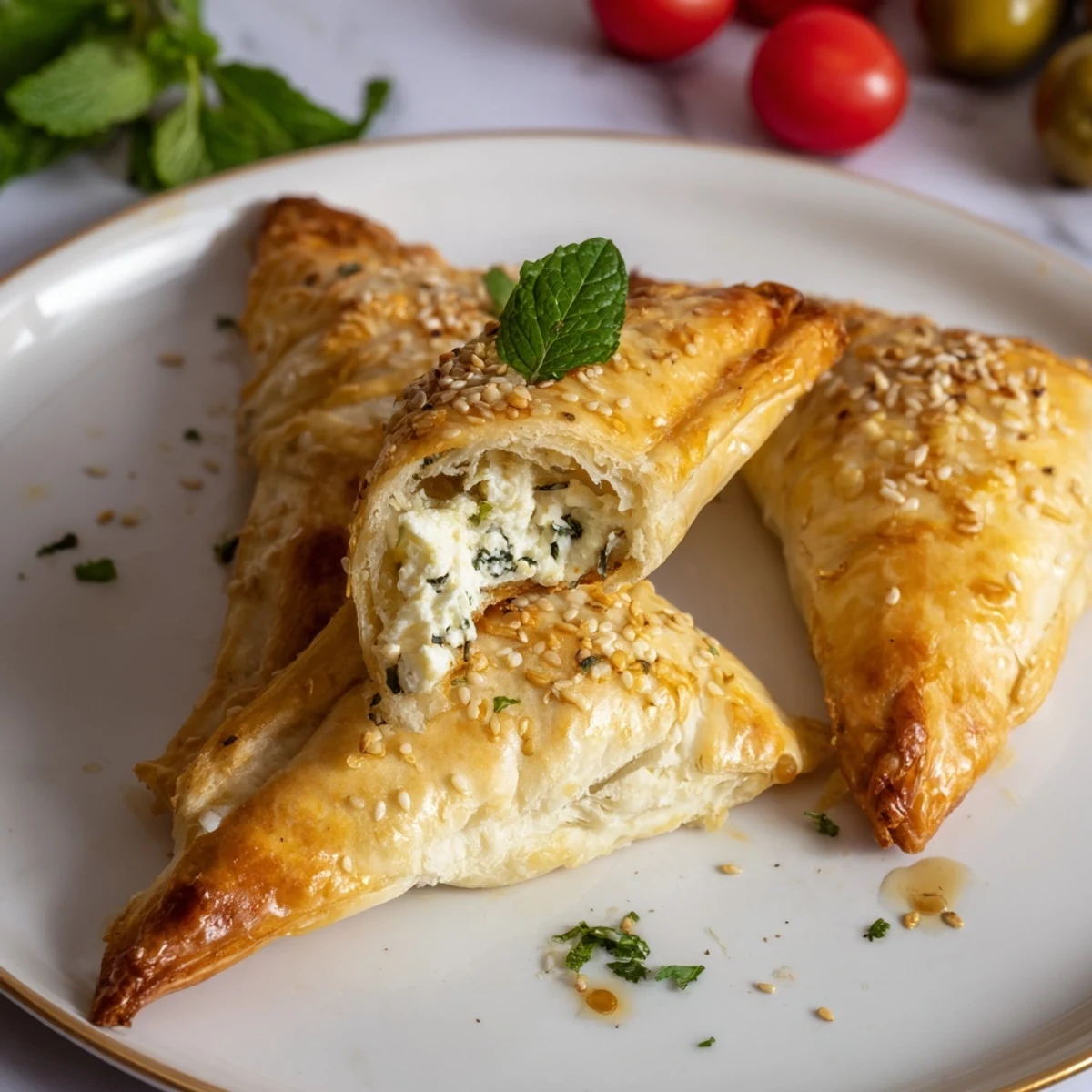 Baked Cheese Fatayer Recipe on parchment, brushed egg yolk, sprinkled nigella