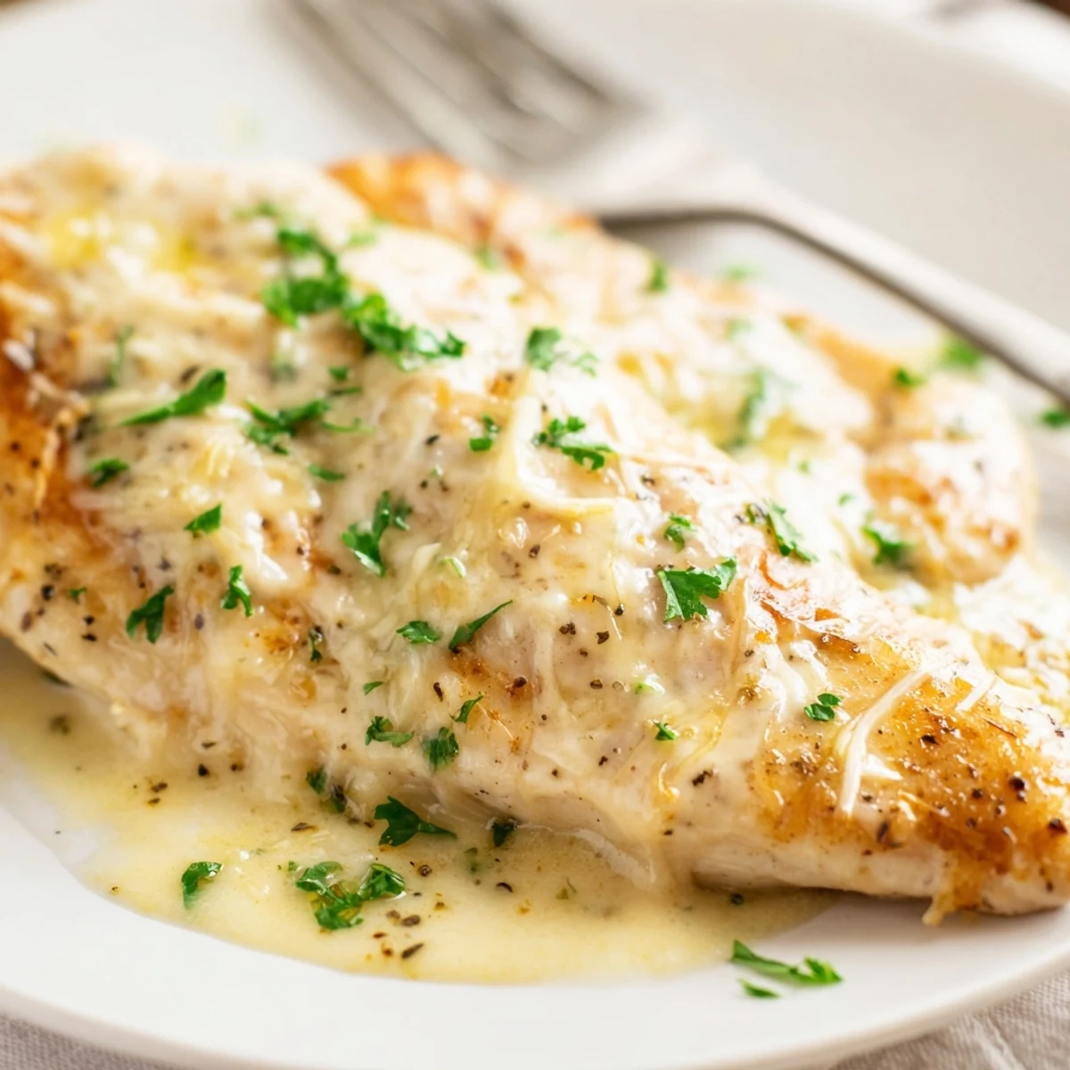 Caesar Chicken Recipe: juicy baked breasts in creamy parmesan sauce, ready to serve.