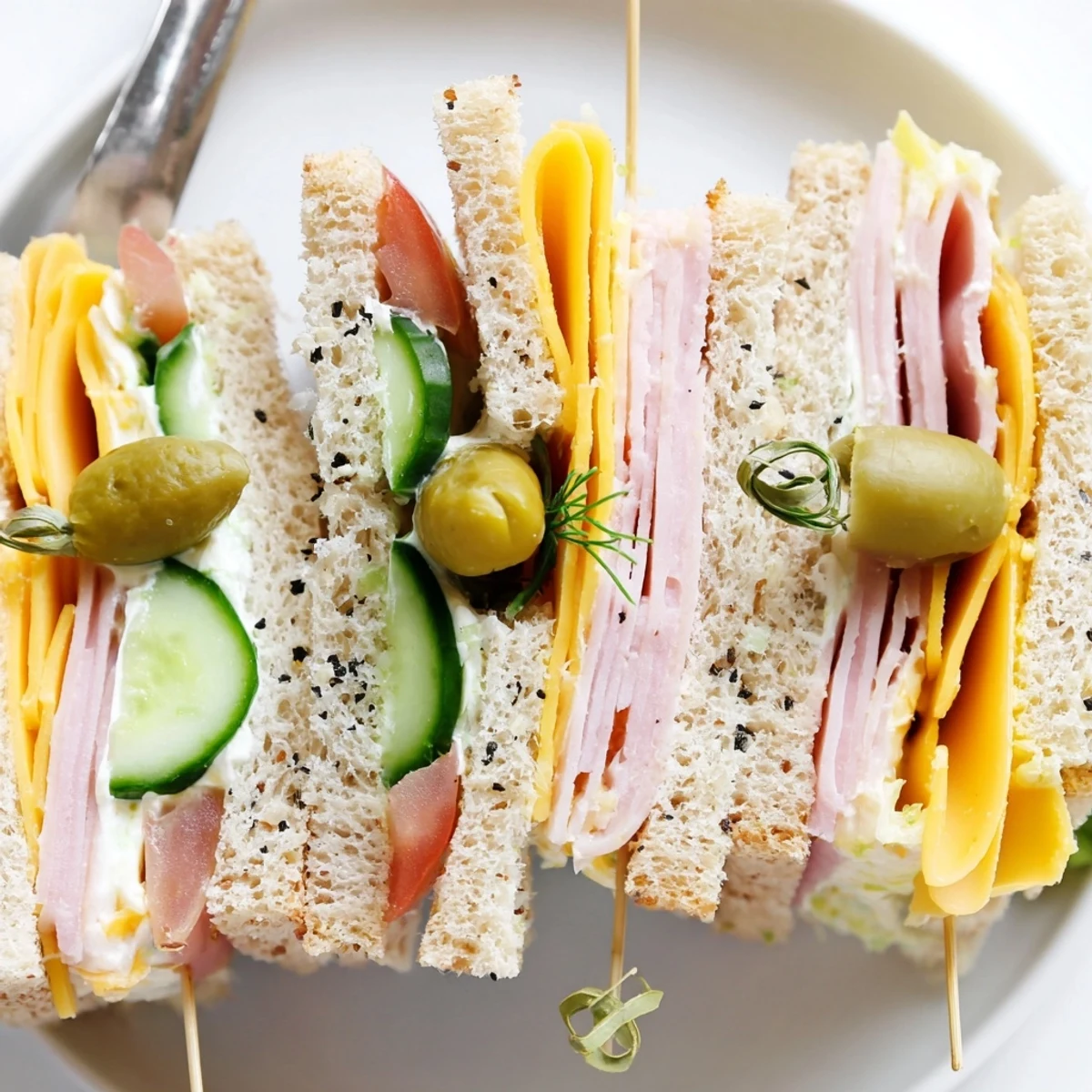 Fresh Mini Sandwiches dressed with chopped herbs, pickles, perfect for picnics