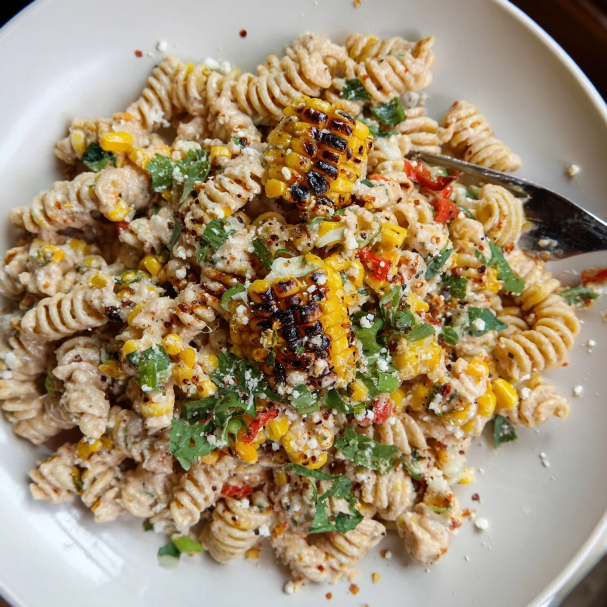 Chilled, colorful picnic side with jalapeño and peppers: Street Corn Pasta Salad