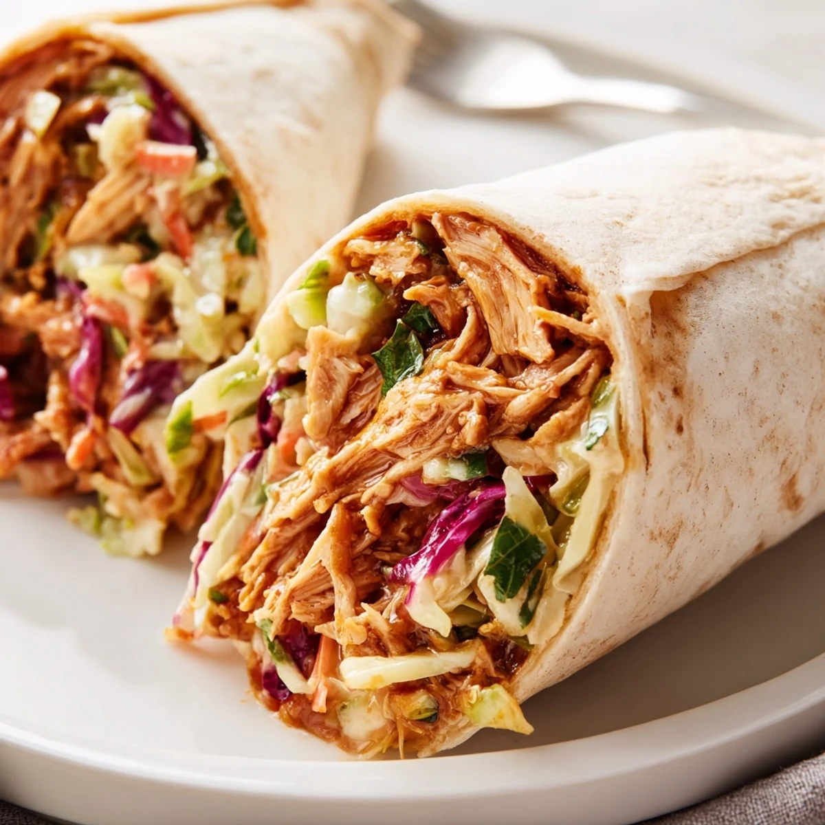 Quick Bbq Chicken Coleslaw Wraps wrapped warm, served with sweet potato fries.