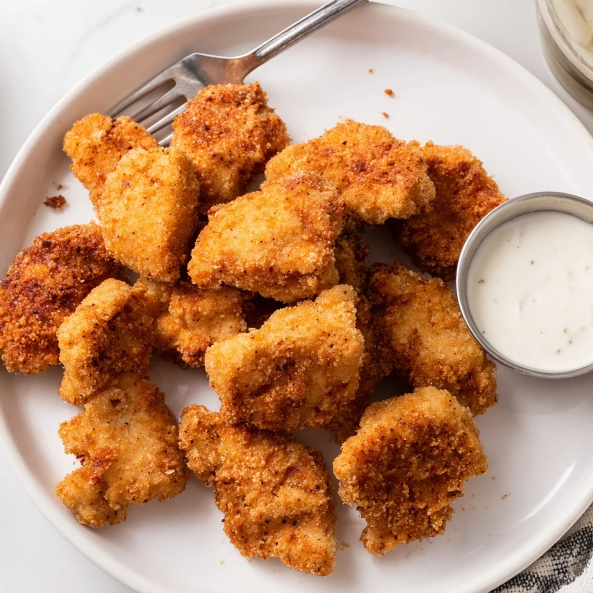 Crunchy fried Chicken Bites with ranch dipping sauce, perfect party appetizer