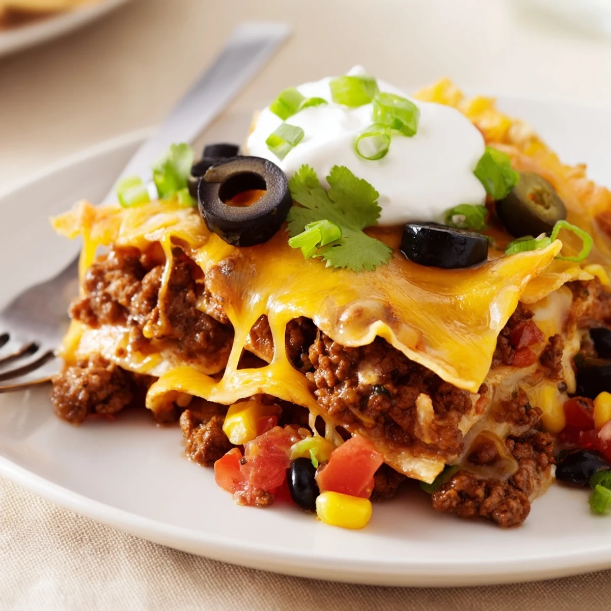 Family-style Cheesy Nacho Casserole served hot with guacamole and salsa sides