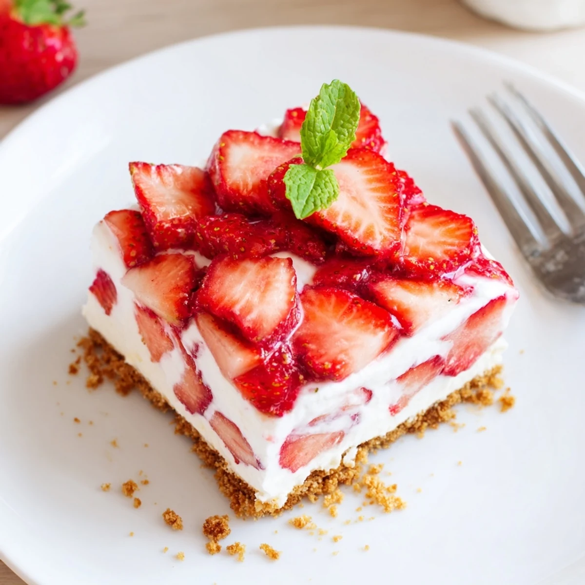No Bake Strawberry Shortcake Dessert chilled layers of cream, juicy strawberries, graham crumbs