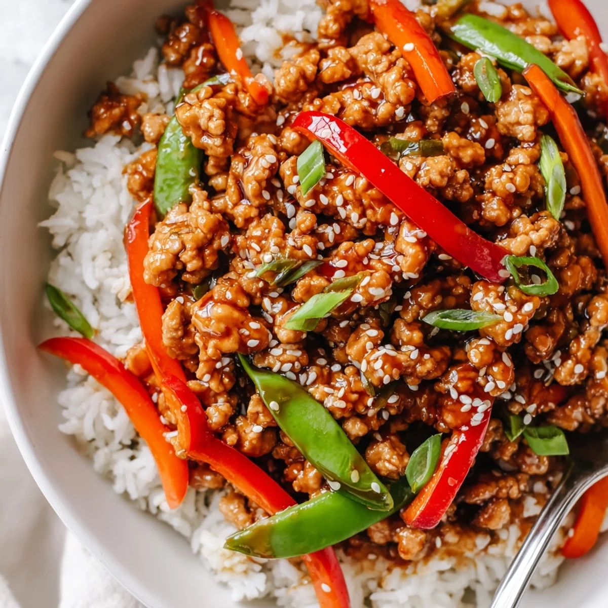 Glossy Teriyaki Turkey Rice Bowls with steaming fluffy rice and crisp vegetables