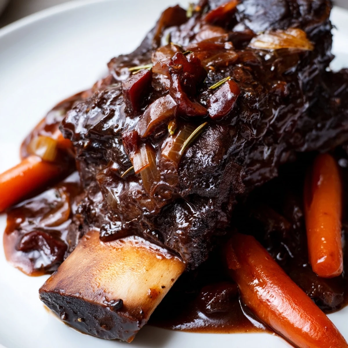 Slow Cooker Beef Short Ribs glazed in rich red wine sauce, fork tender