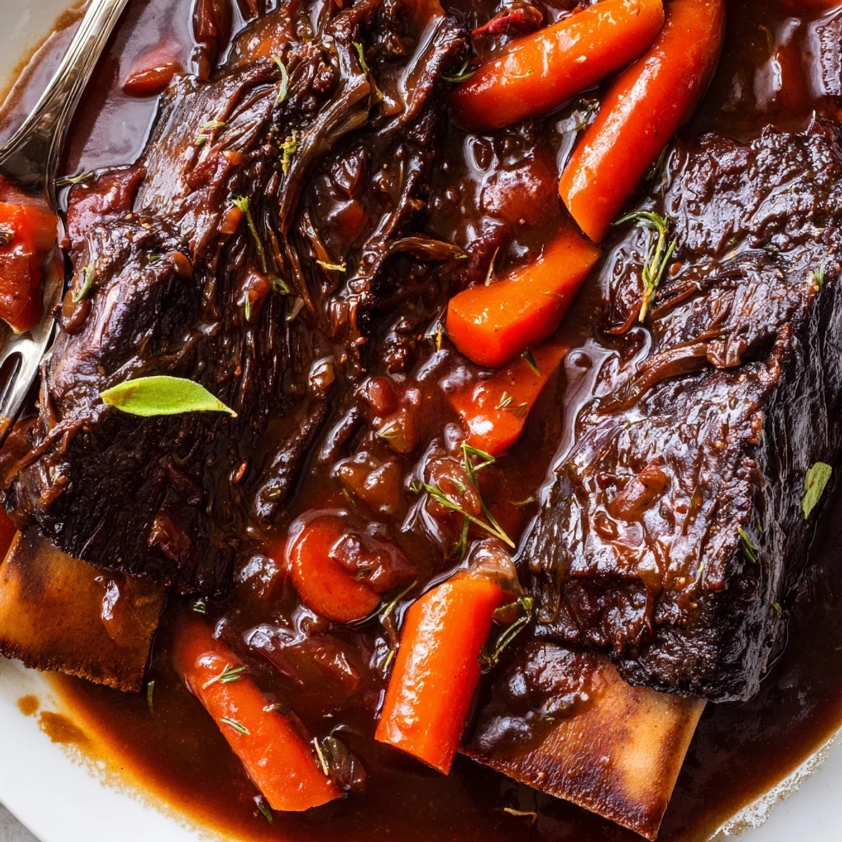 Braised until melt in your mouth, vegetables spooned over Slow Cooker Beef Short Ribs