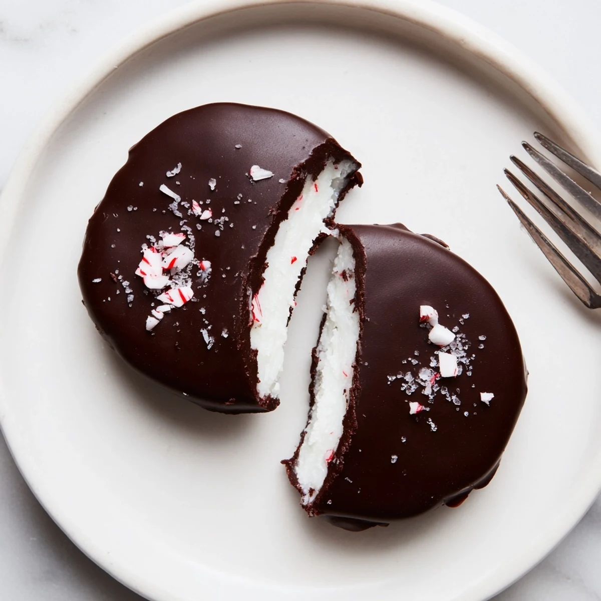 Peppermint Patties glistening with dark chocolate, cool mint centers on parchment paper