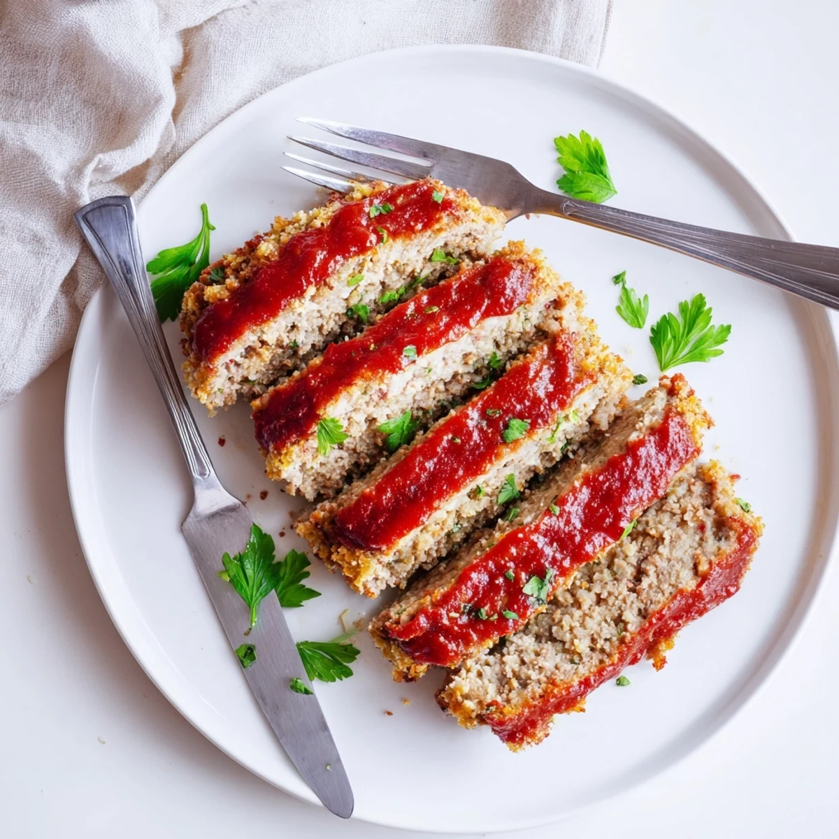 Savory baked turkey meatloaf with melted Parmesan crust and ketchup glaze on wooden board