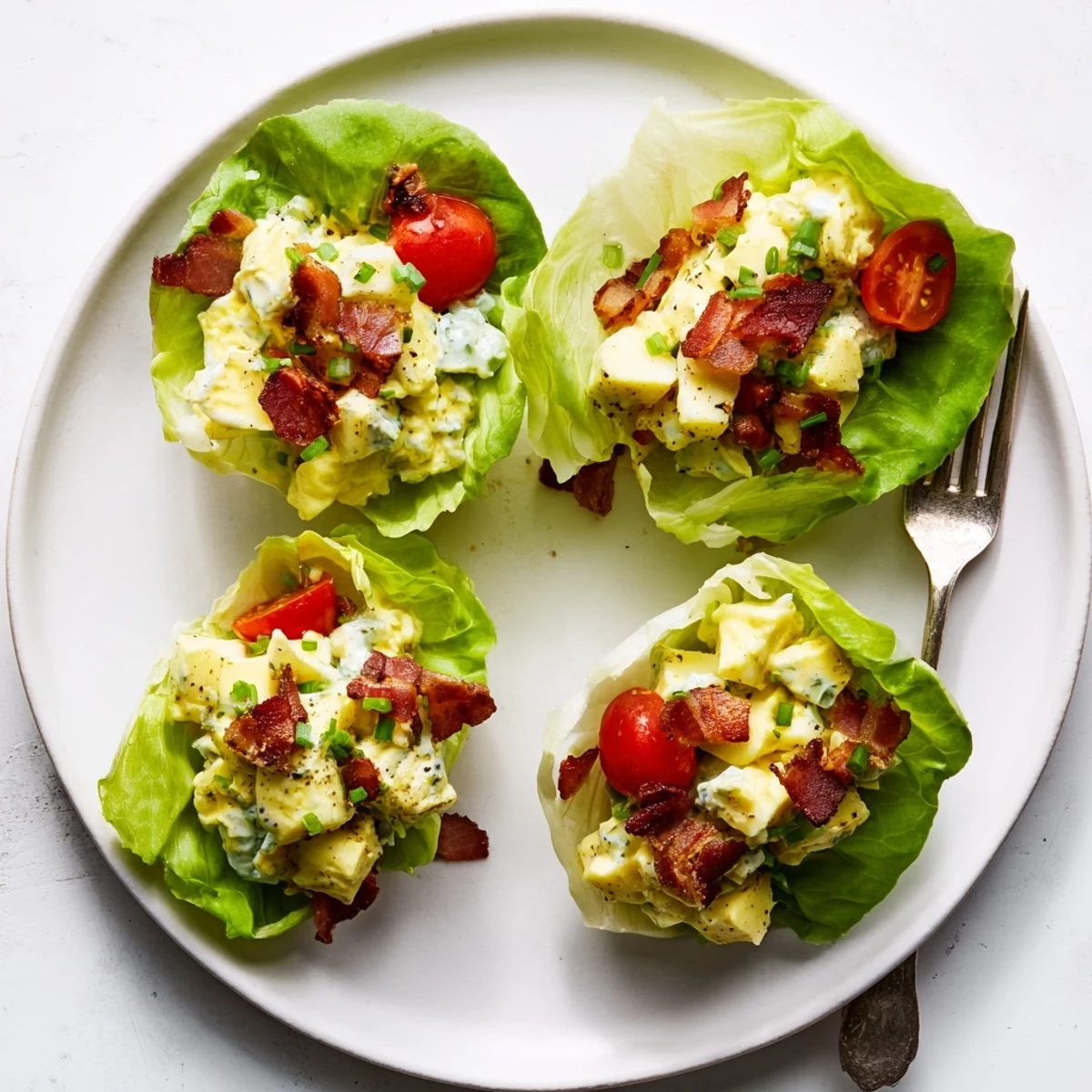 Handheld BLT Egg Salad Lettuce Wraps served with chilled iced tea for summer
