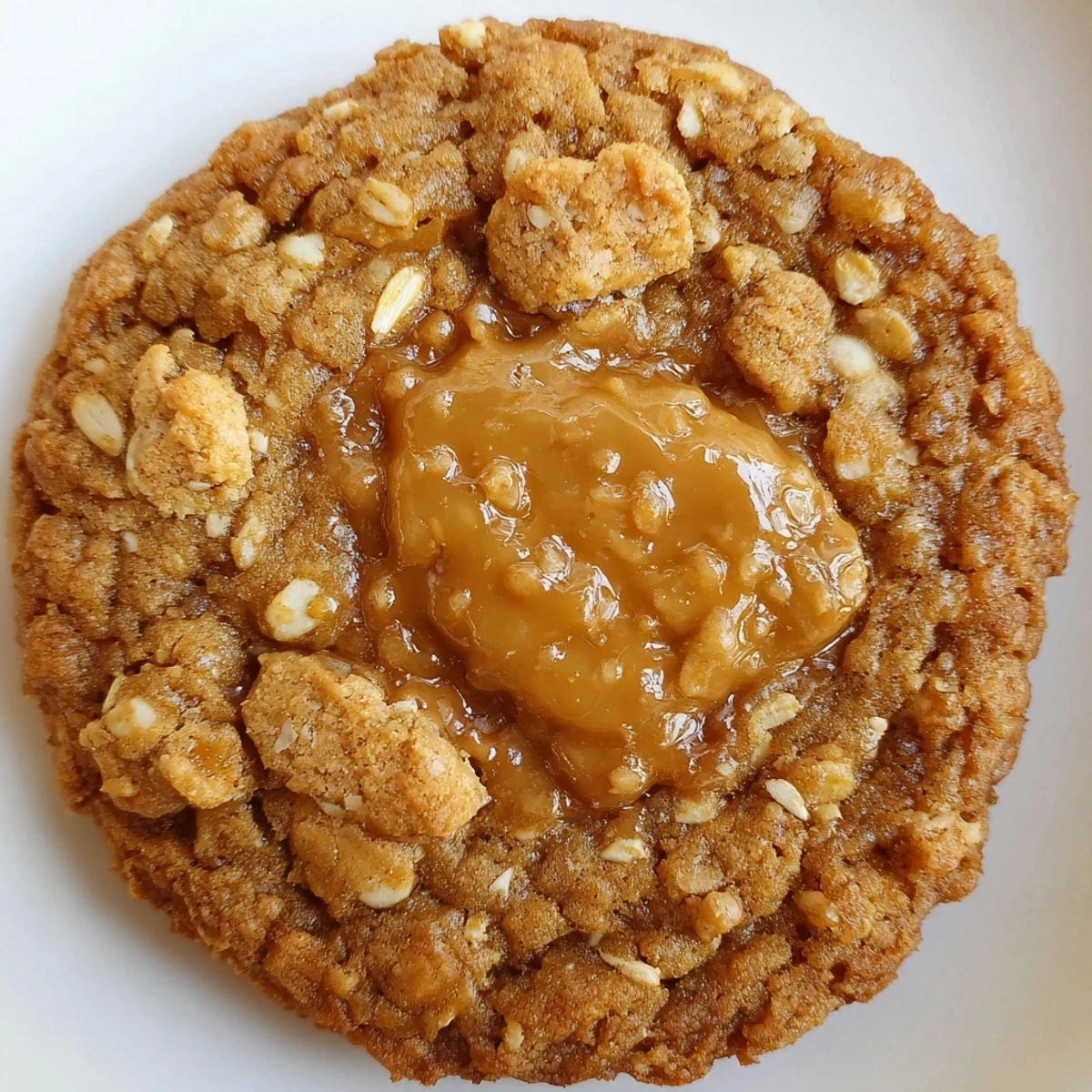 Stack of caramel-spice Biscoff oatmeal cookies topped with crushed Lotus biscuit pieces