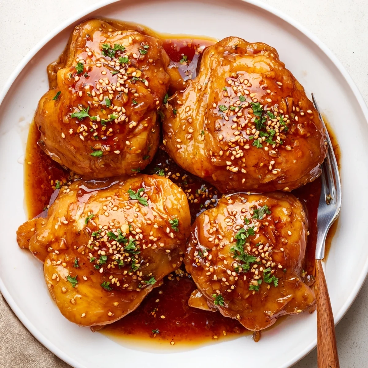 Crockpot Honey Garlic Chicken glazed in sticky honey sauce, served over rice  
