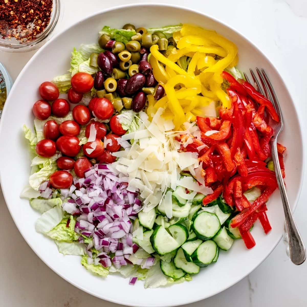 Tossed with lemon dressing, Zesty Italian Chopped Salad With Parmesan And Peppers