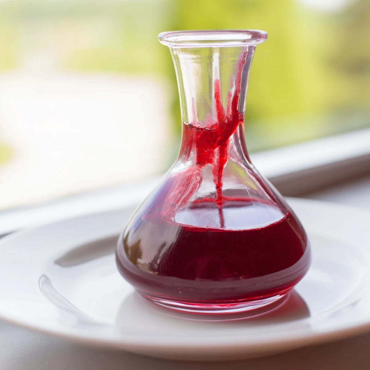 Glossy homemade cranberry syrup poured over fluffy stack of pancakes for festive breakfast