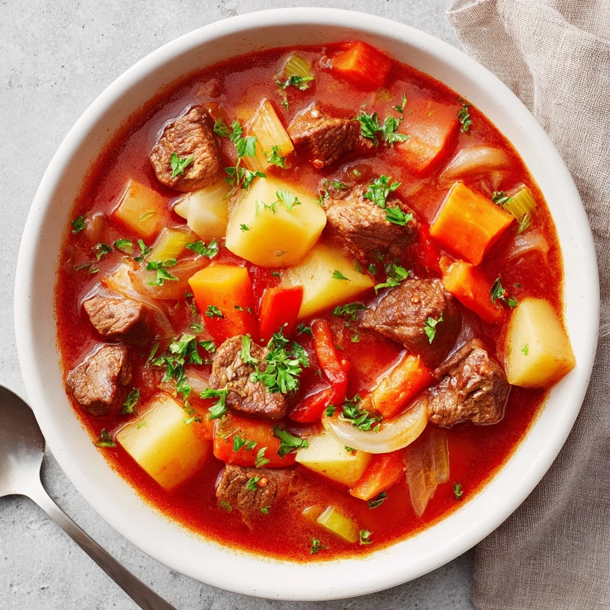 Rustic Spezzatino Di Manzo Italian beef stew with tender chunks simmered in rich tomato sauce