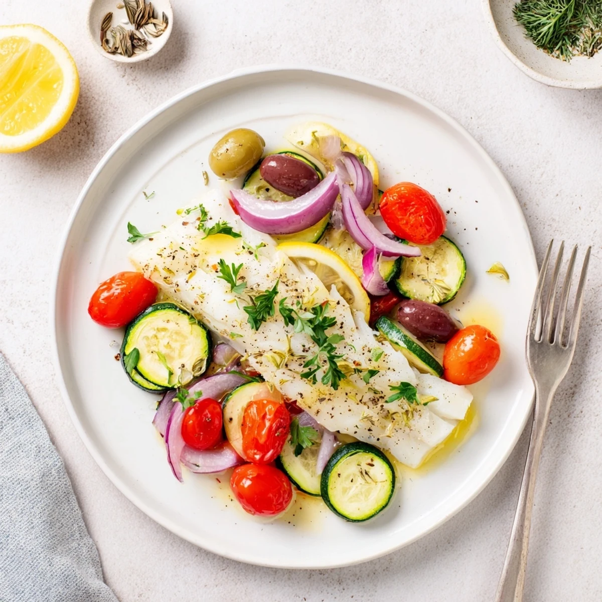 Serve Air Fryer Mediterranean Cod In Parchment Paper with chilled Sauvignon Blanc  