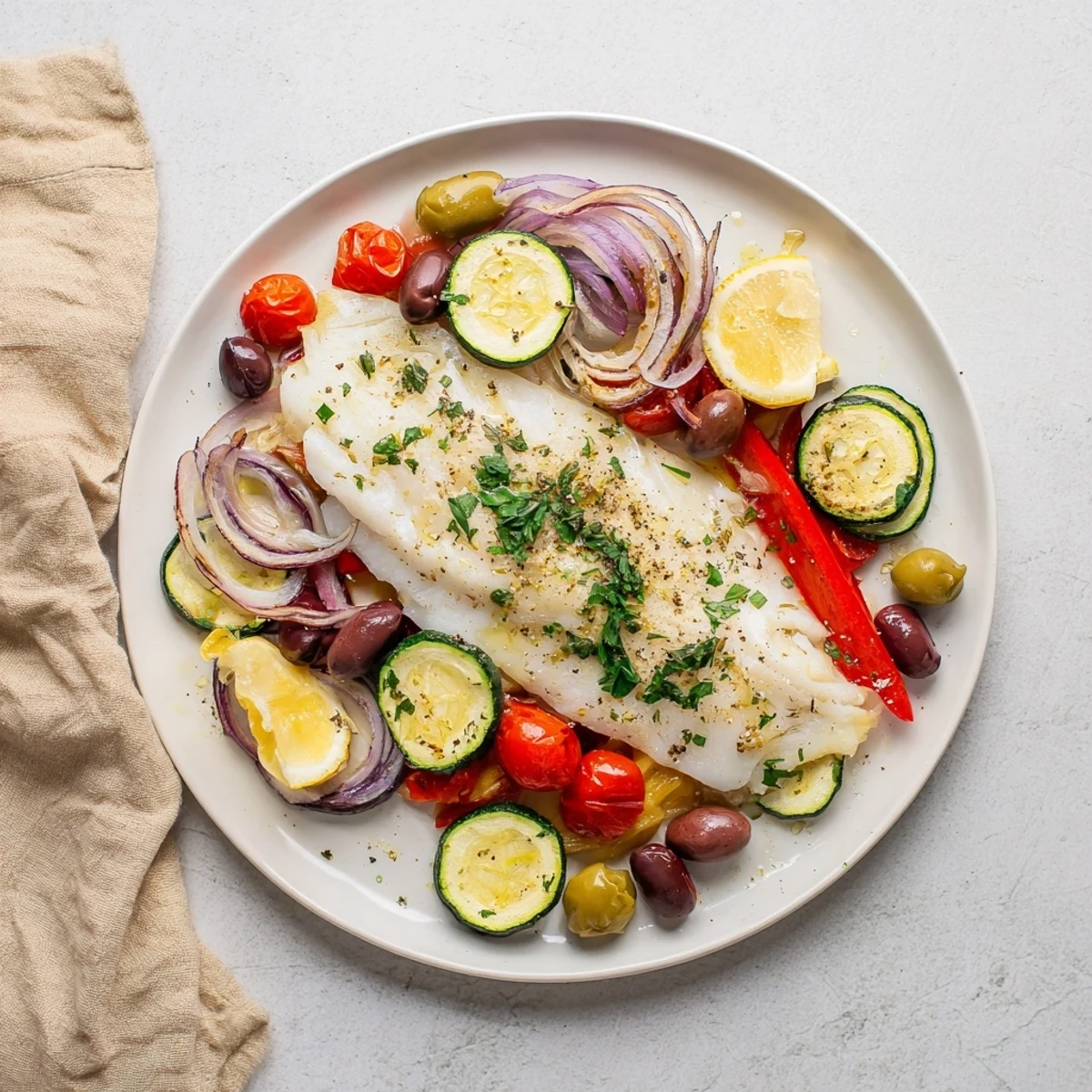 Unwrap Air Fryer Mediterranean Cod In Parchment Paper to inhale herbs and lemon