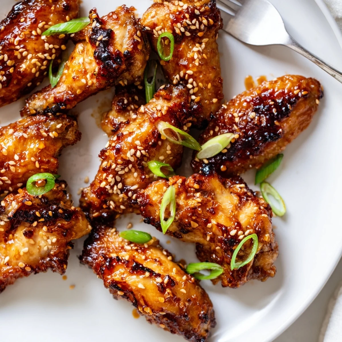 Juicy miso honey marinated chicken wings garnished with green onions perfect party appetizer