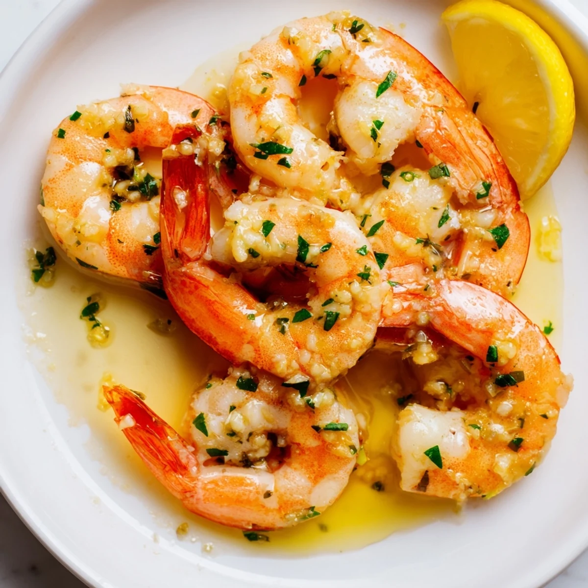 Sizzling buttered shrimp tossed in rich lemon garlic butter sauce served in a cast iron skillet
