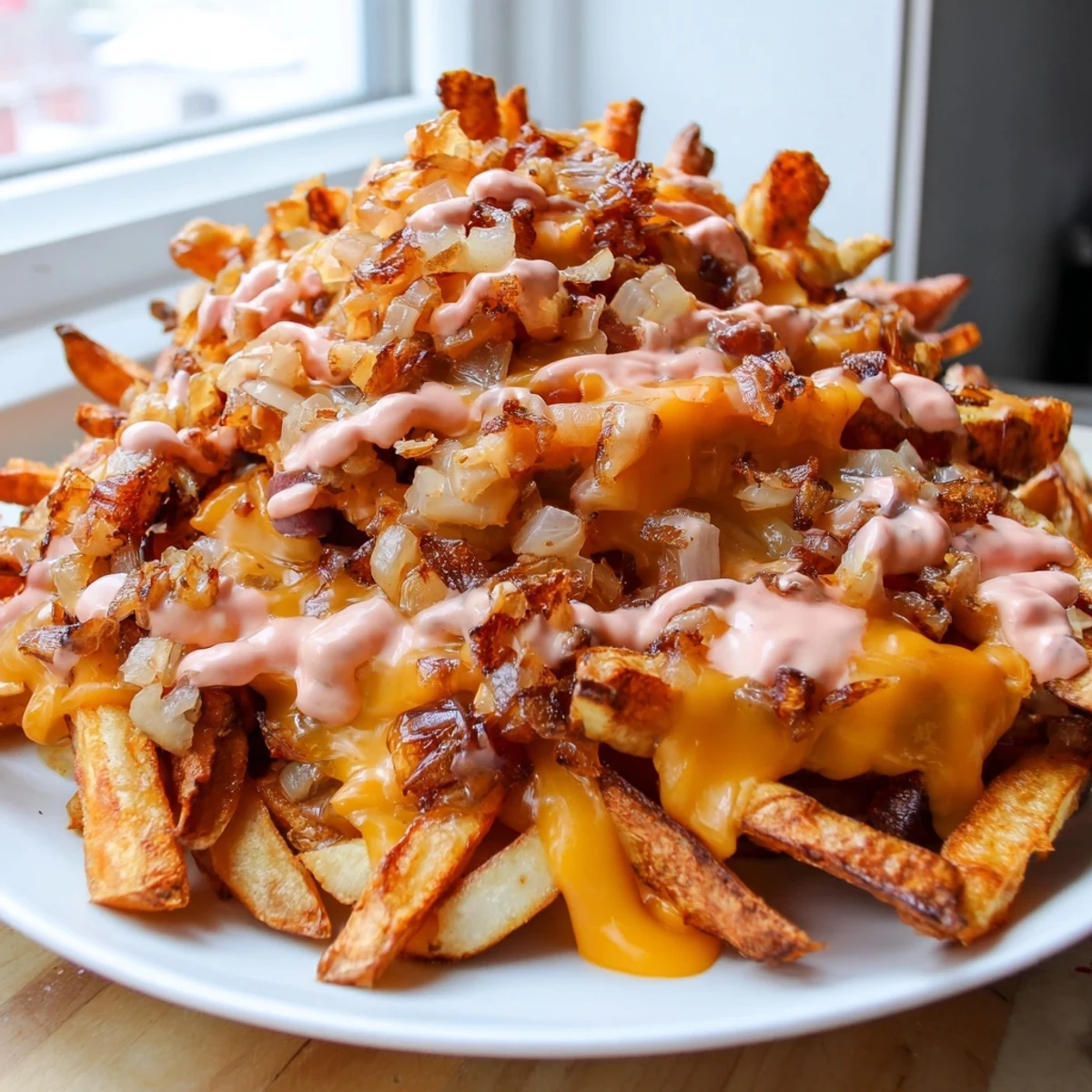 Animal Style Fries smothered in savory grilled onions and creamy special sauce