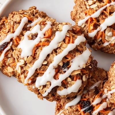 Chewy carrot cake cookies studded with grated carrots, oats, and warm spices