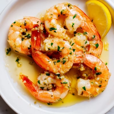 Sizzling buttered shrimp tossed in rich lemon garlic butter sauce served in a cast iron skillet